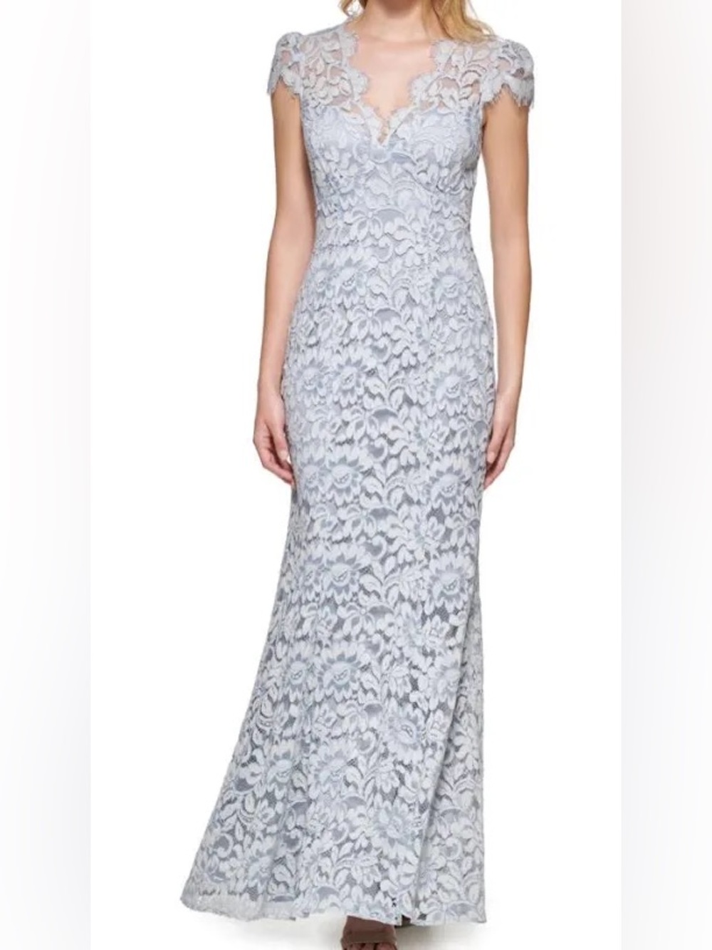 Eliza J Silver Lace Cap-Sleeve Maxi Dress